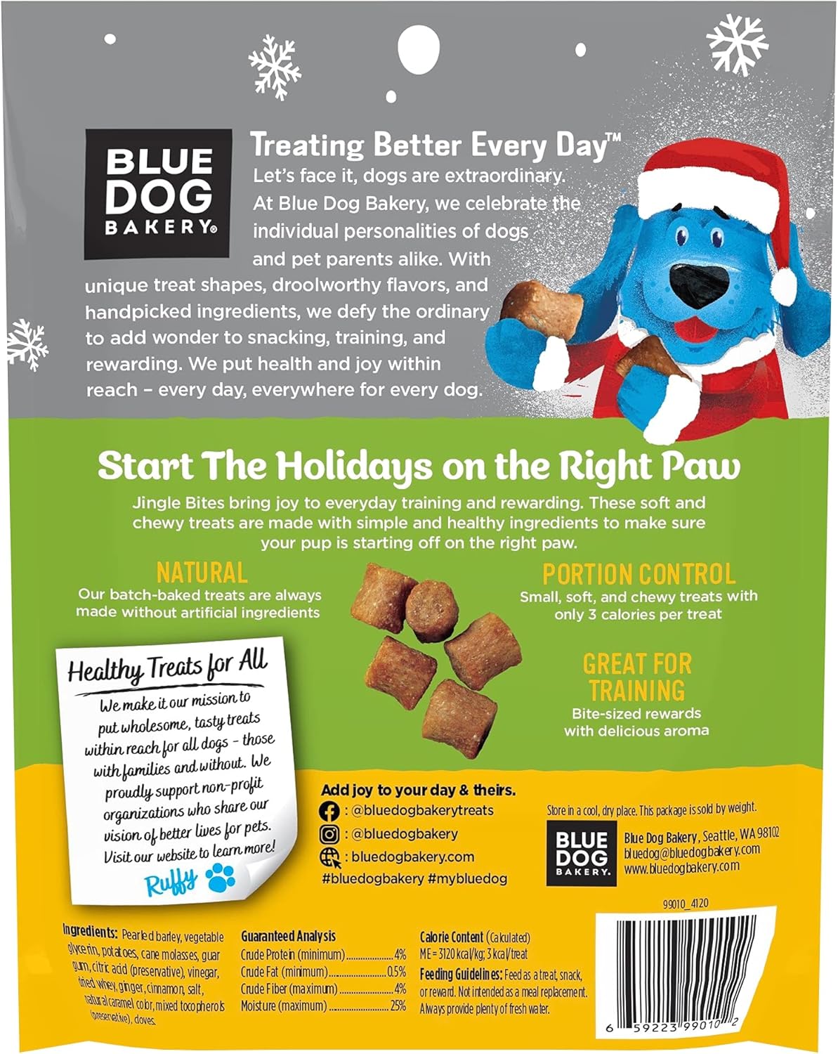 Blue Dog Bakery Natural Jingle Bites, Gingerbread Flavor, 5 Ounce (Pack of 8) : Pet Supplies