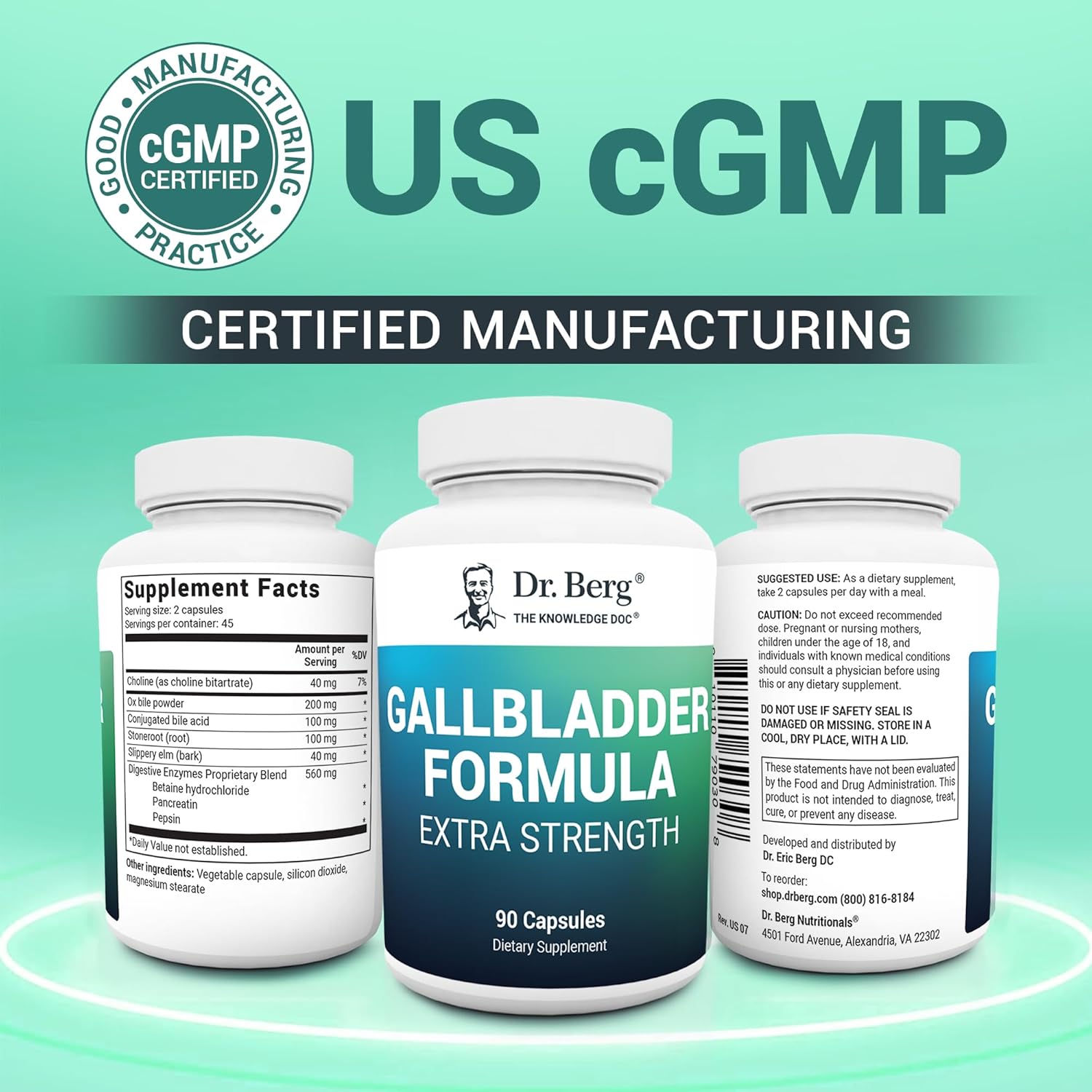 Dr. Berg Gallbladder Formula Extra Strength - With Ox Bile Powder And Conjugated Bile Acid - Digestive Enzymes Proprietary Blend - Full 45-Day Supply - 90 Vegetable Capsules : Health & Household