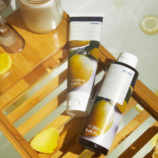 Korres Elasti-Smooth Basil Lemon Body Butter With Shea Butter, Squalane And Greek Safflower Oil For Velvety Skin Texture, Fast Absorbing Whipped Moisturizer With Herbal Citrus Scent, 4.23 Fl Oz