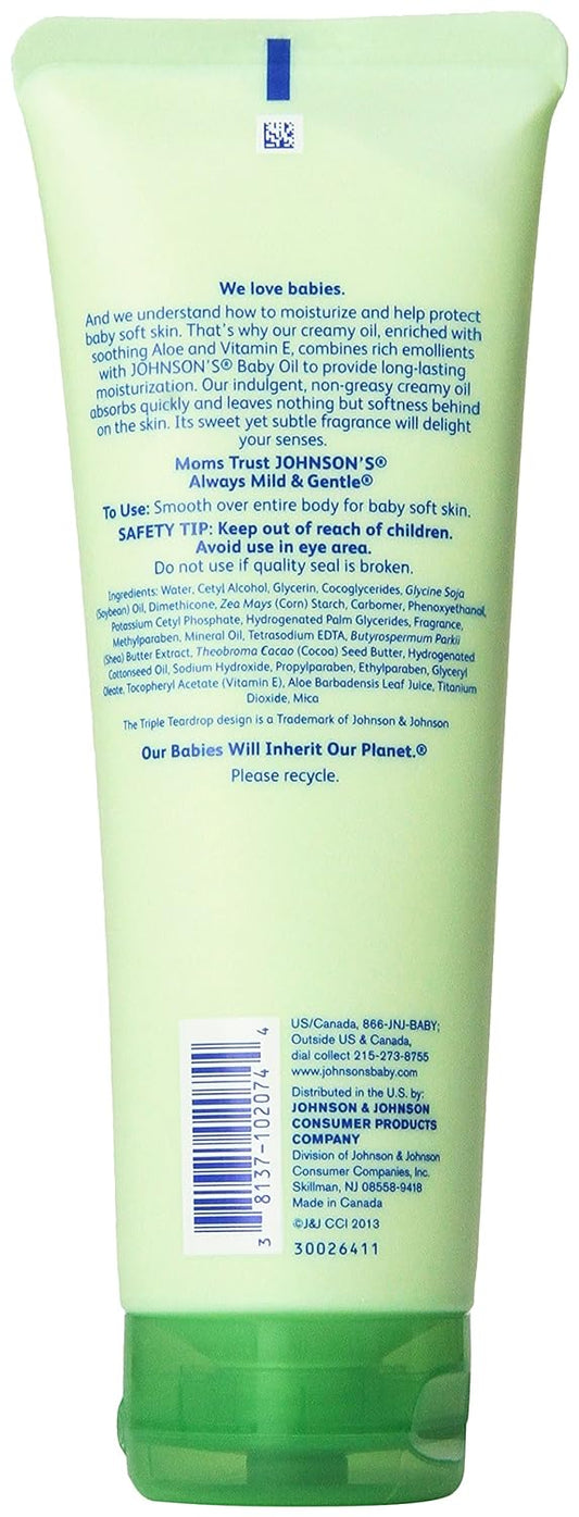 Johnson's Baby Creamy Oil, Aloe and Vitamin E, 8 Ounce (Pack of 2)