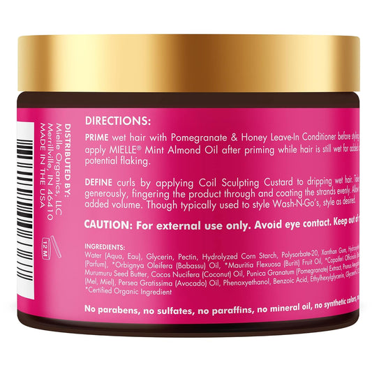 Mielle Organics Pomegranate & Honey Sculpting Custard, Natural Styling Cream Plus Moisture, For Curl, Wave, & Coil Definition For Natural Or Relaxed Type 4 Hair, 12-Fluid Ounces