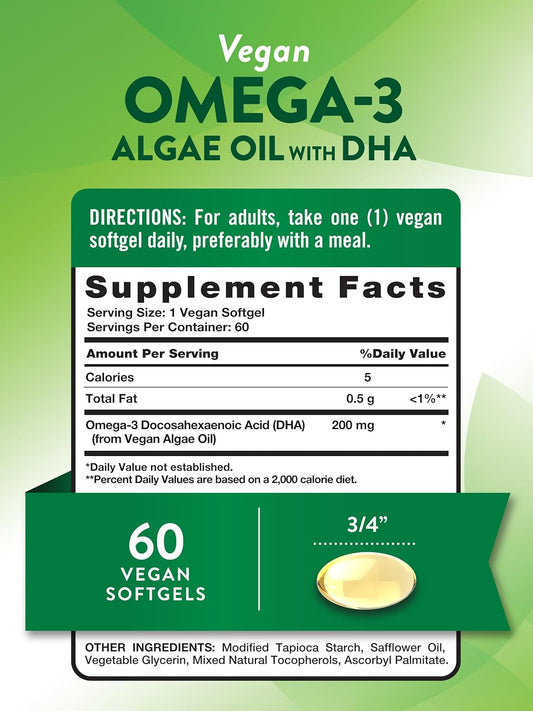 Nature'S Truth Vegan Omega 3 Supplement | 60 Softgels | Algae Oil Formula With Dha | Non-Gmo & Gluten Free Supplement