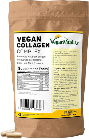 Vegan Collagen Supplements With Biotin For Hair, Skin, Nails & Joints - 2 Months Supply. Cruelty Free Plant Based Collagen Vegan, Vegetarian Collagen Booster Pills For Women And Men