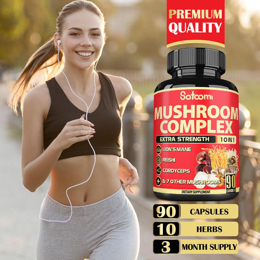 Satoomi 10In1 Cordyceps Mushroom Supplement - Blended With Lions Mane, Turkey Tail Mushroom, Reishi Mushroom & Others - 90 Capsules For 90 Serving Supply