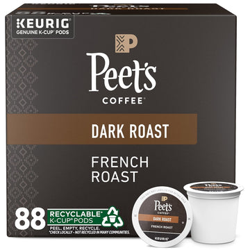 Peet's Coffee, Dark Roast K-Cup Pods for Keurig Brewers - French Roast 88 Count (4 Boxes of 22 K-Cup Pods)