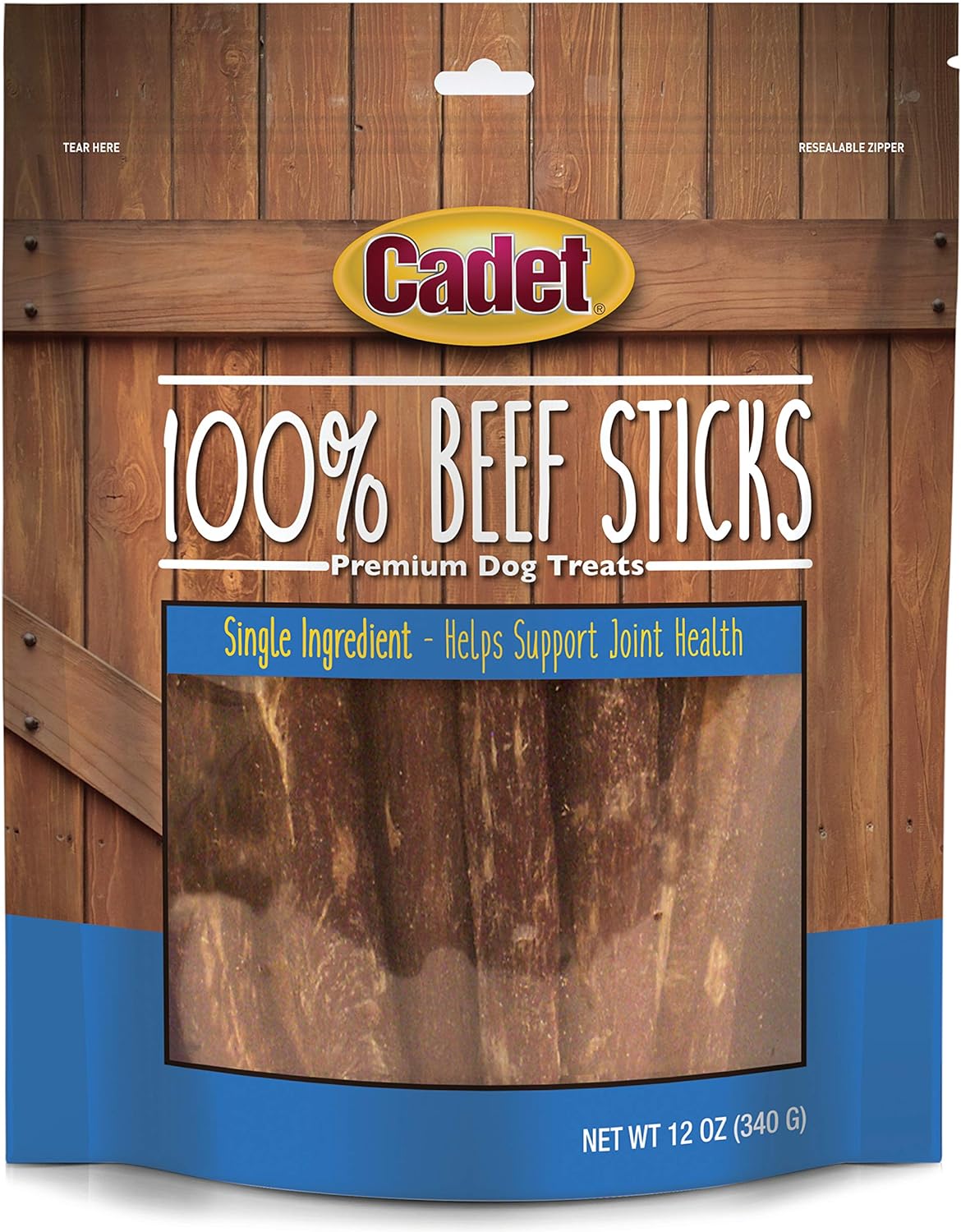 Cadet Beef Sticks Dog Treats - Long-Lasting, Healthy & Natural Beef Esophagus Treats for Small & Large Dogs, Low Calorie & High Protein Dog Chews (12 oz.)