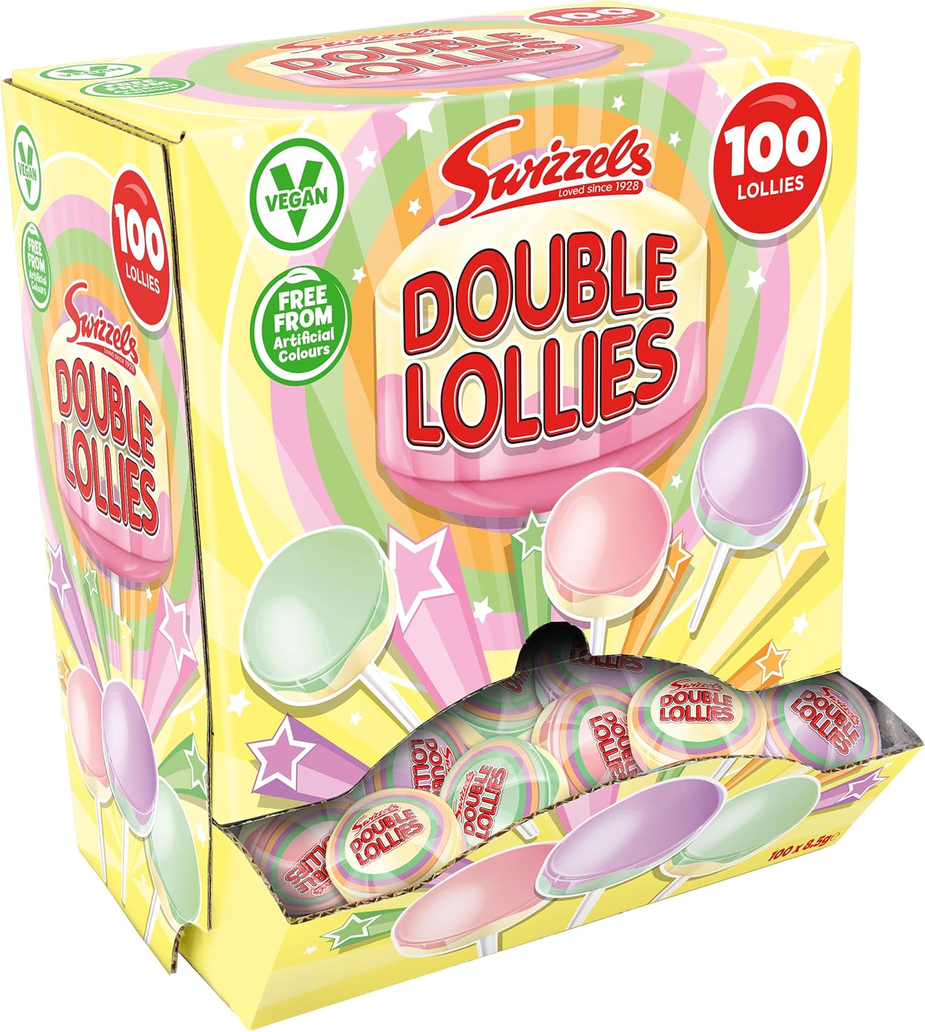 Swizzels Double Lollies Sweets Dispenser Box, Vegan Friendly Sweets (100 Lollipops Per Box)
