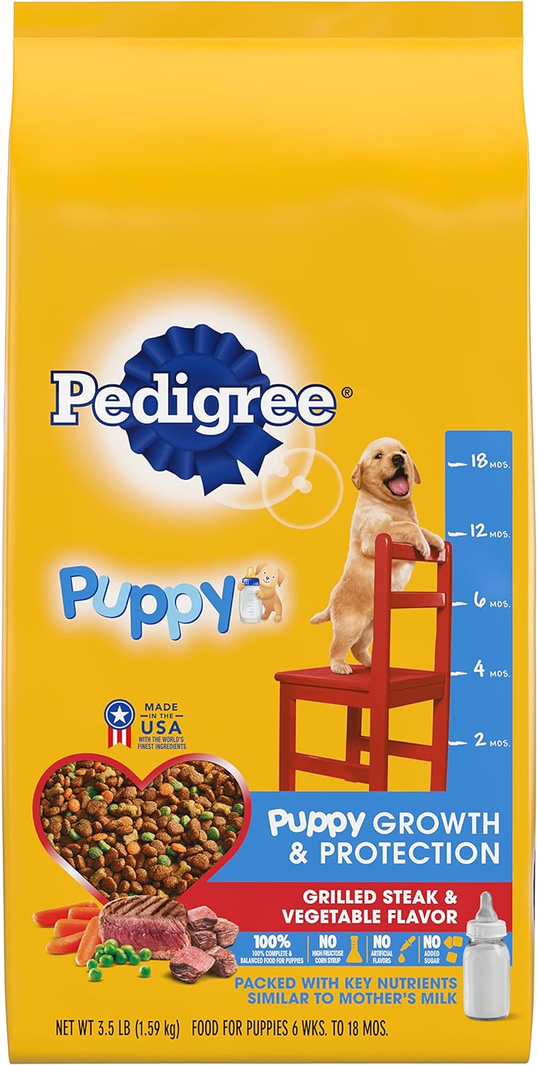 PEDIGREE Puppy Growth & Protection Dry Dog Food Grilled Steak & Vegetable Flavor, 3.5 lb. Bag