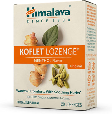 Himalaya Koflet Lozenges, Original Menthol Flavor, Natural Herbal Cough Drop For Warming Relief And Soothing Throat Comfort, 130 Mg, 20 Lozenges