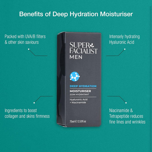 Super Facialist Moisturiser For Men With Hyaluronic Acid & Spf 10 Sun Cream - Hydrate & Repair Skin With Shea Butter, Vitamin A & Vitamin C, Vegan Friendly, 75 Ml