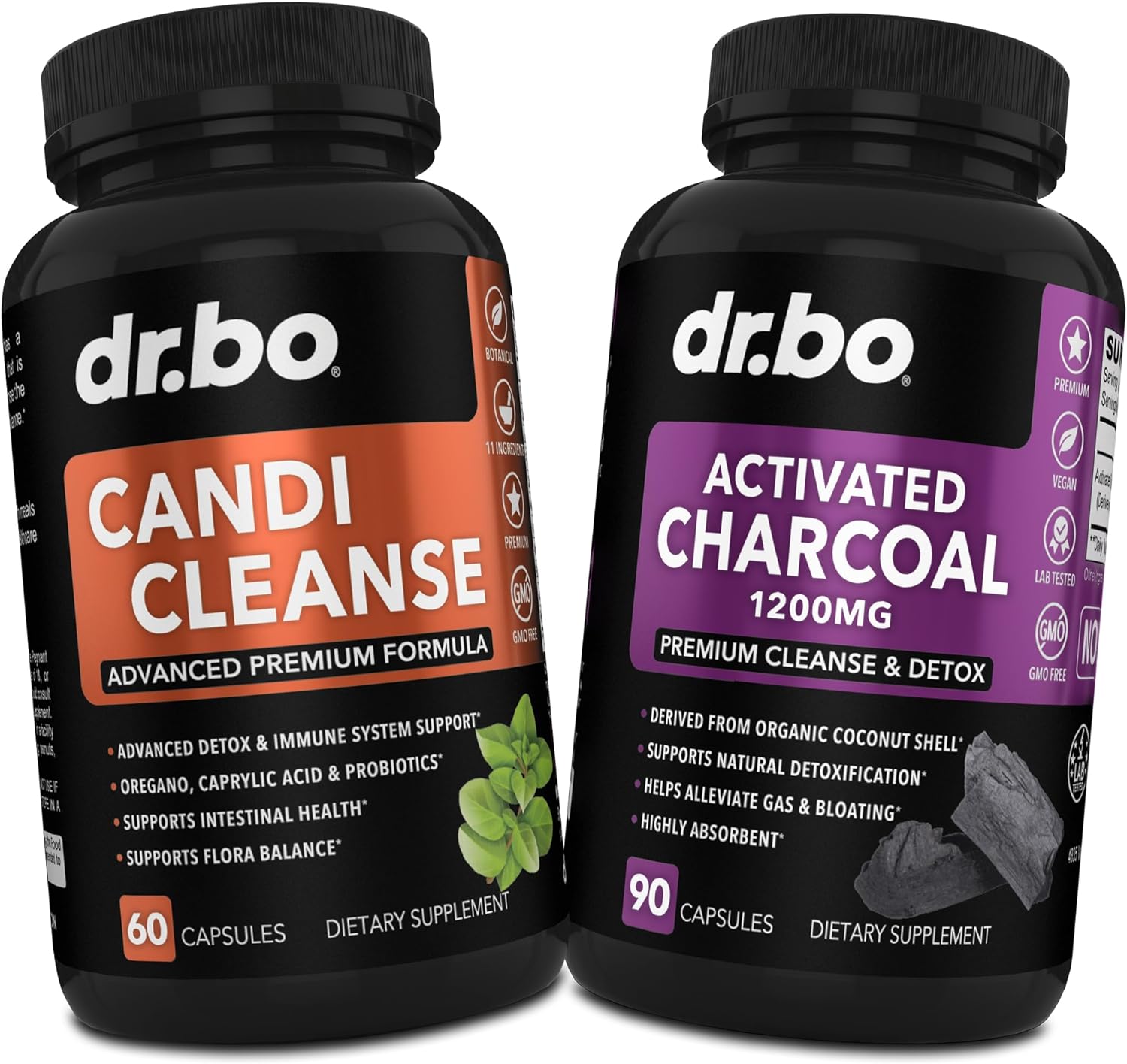 Activated Charcoal & Candi Cleanse Support - Organic Coconut Charcoal Pills & Anti Overgrowth Pills for Stomach Gas and Bloating for Men Women Kids - Oral Herbal Oregano & Caprylic Acid Capsules