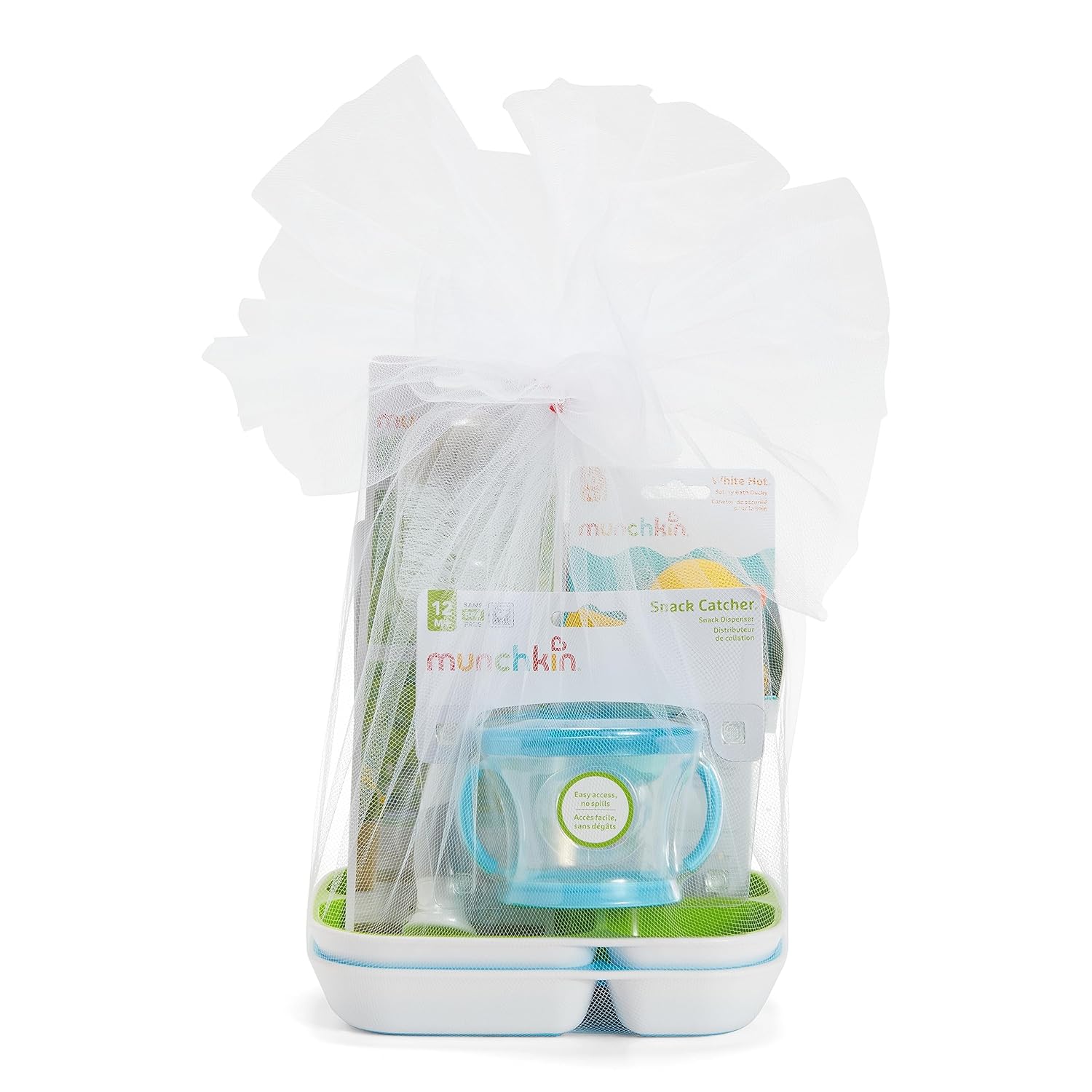 Munchkin® New Beginnings Baby Gift Set, Includes Feeding Utensils, Divided Plates, Bottle Brush, Bath Toy And Teether, Neutral