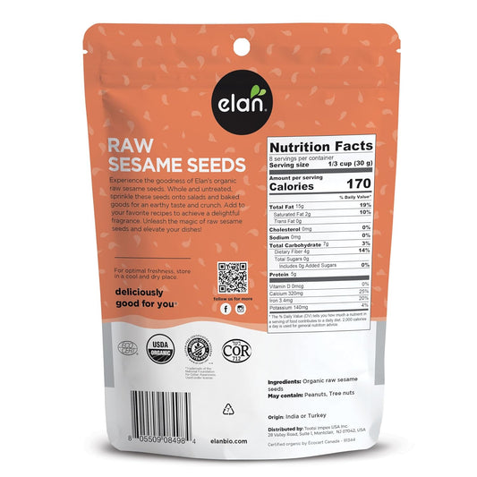 Elan Organic Sesame Seeds, Non-GMO, Vegan, Gluten-Free , 8 pack of 8.8 oz