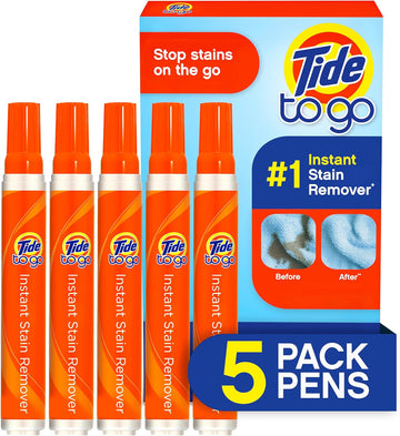 Tide Stain Remover For Clothes, Tide To Go Pen, Instant Stain & Spot Remover For Clothes, Travel & Pocket Size, 5 Count (Pack Of 1)