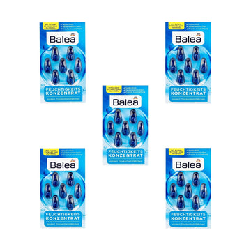5 Packs X 7 Pcs I 35 Applications I Balea Moisturizing Concentrate - Hydrating Oil Facial Capsules With Seaweed Extract, Vitamin E And Olive Oil, Germany