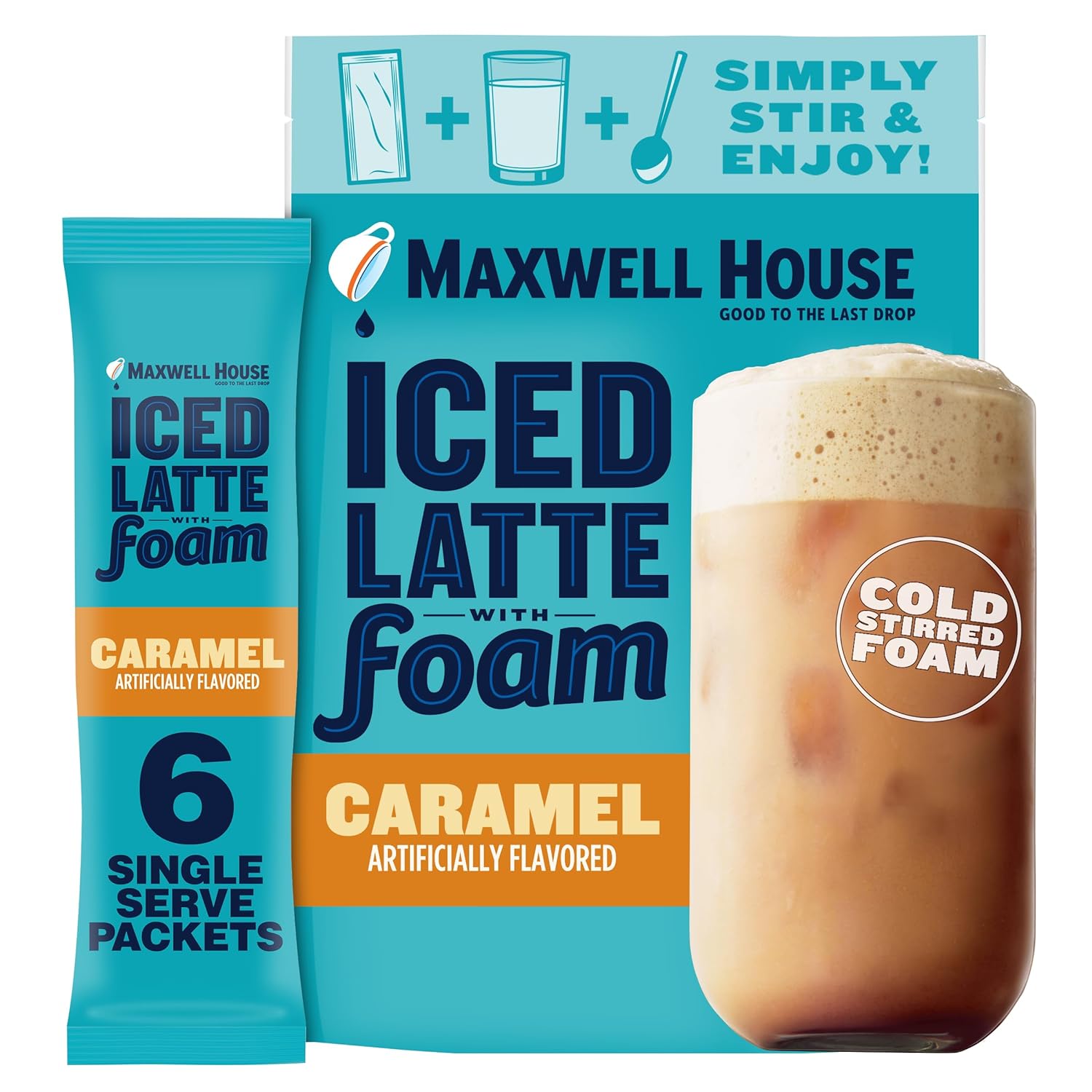 Maxwell House Caramel Iced Latte Single Serve Instant Coffee Beverage Mix (Six, 1oz. Packets)