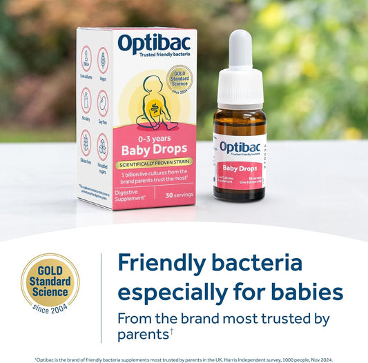 Optibac Probiotics Baby Drops 10Ml - Expertly Formulated Vegan Digestive Probiotic Supplement For Newborns, Babies & Infants - Scientifically Proven Friendly Bacteria - Easy Oral Drops - 30 Day Supply