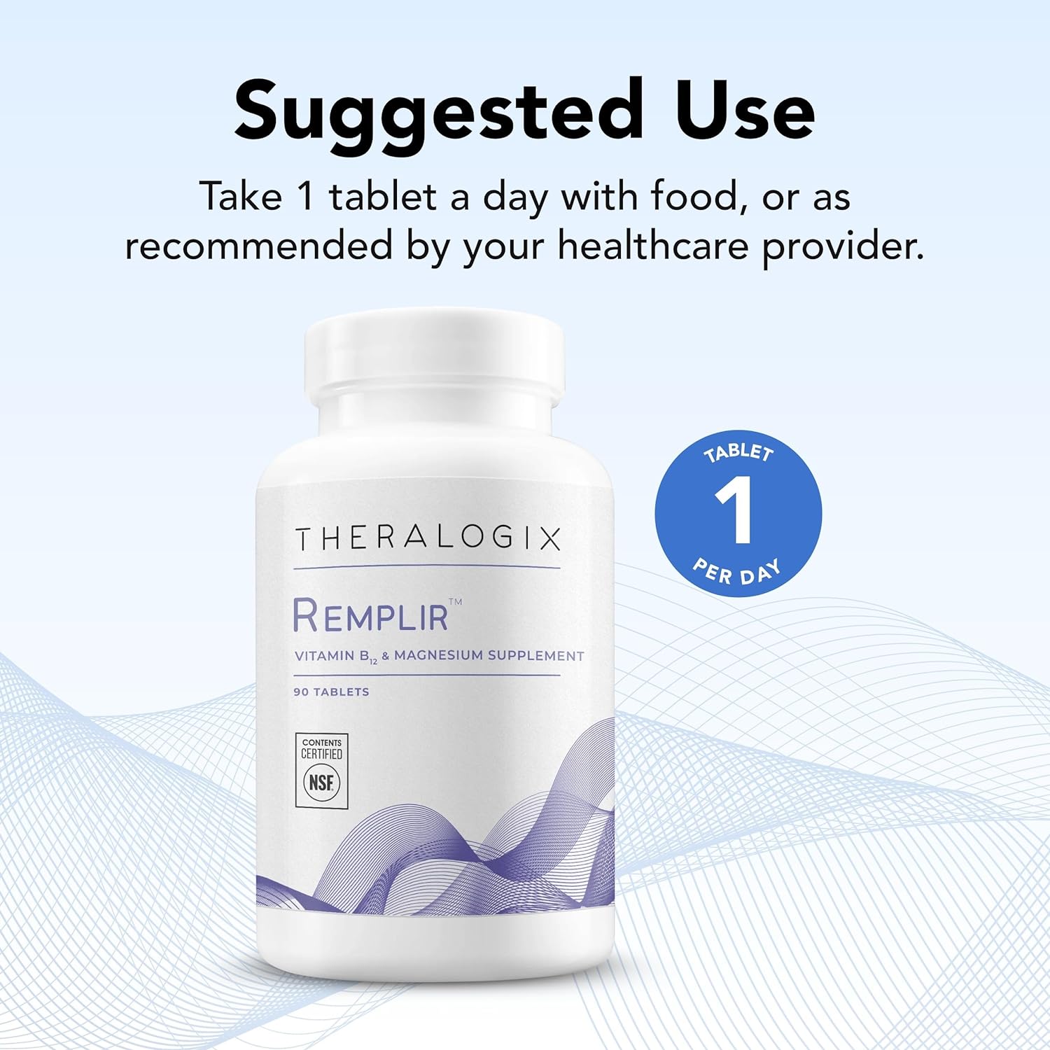 Theralogix Remplir Nutritional Supplement - 90-Day Supply - B12 Vitamin & Chelated Magnesium Supplement - Supports Heart Health, Bone Health & More - NSF Certified - 90 Tablets : Health & Household