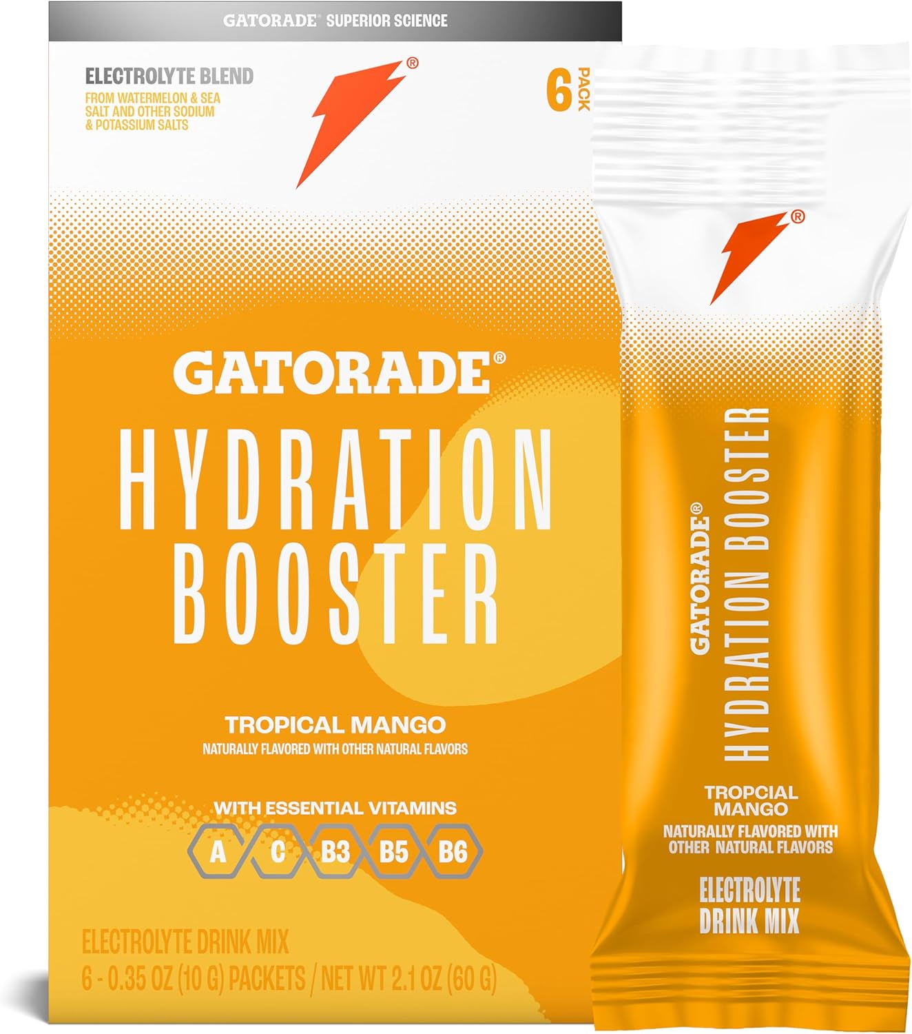 Gatorade Hydration Booster, Tropical Mango, Makes 20 Fl Oz (Pack Of 6)