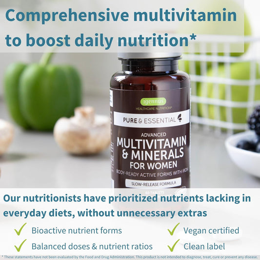 Methylated Women'S Multivitamin, Methylated Folate For Mthfr, Clean Label & Vegan, With Iron, Non-Gmo, Sustained Release, 60 Tablets, By Igennus