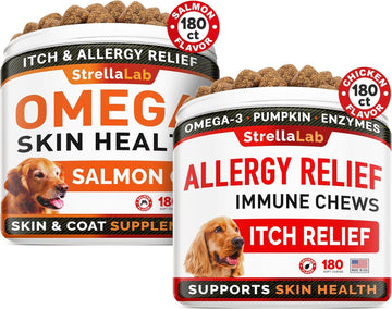 Omega 3 + Allergy Relief For Dogs Bundle - Allergy & Itch Relief + Itchy Skin Treatment - Epa & Dha Fatty Acids + Pumpkin - Shedding, Itchy Skin Relief + Itch Relief- 360 Chews - Made In Usa