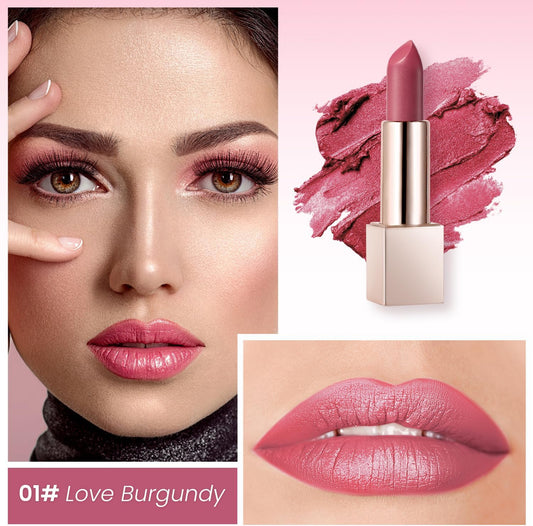 Beauty Searcher Metallic Shine Lipstick 3D Makeup For Woman Velvet Matte Lipsticks Moisturizing No-Stick Cup Lip Makeup, Long Lasting Waterproof Shine Lipstick(Love Burgundy)