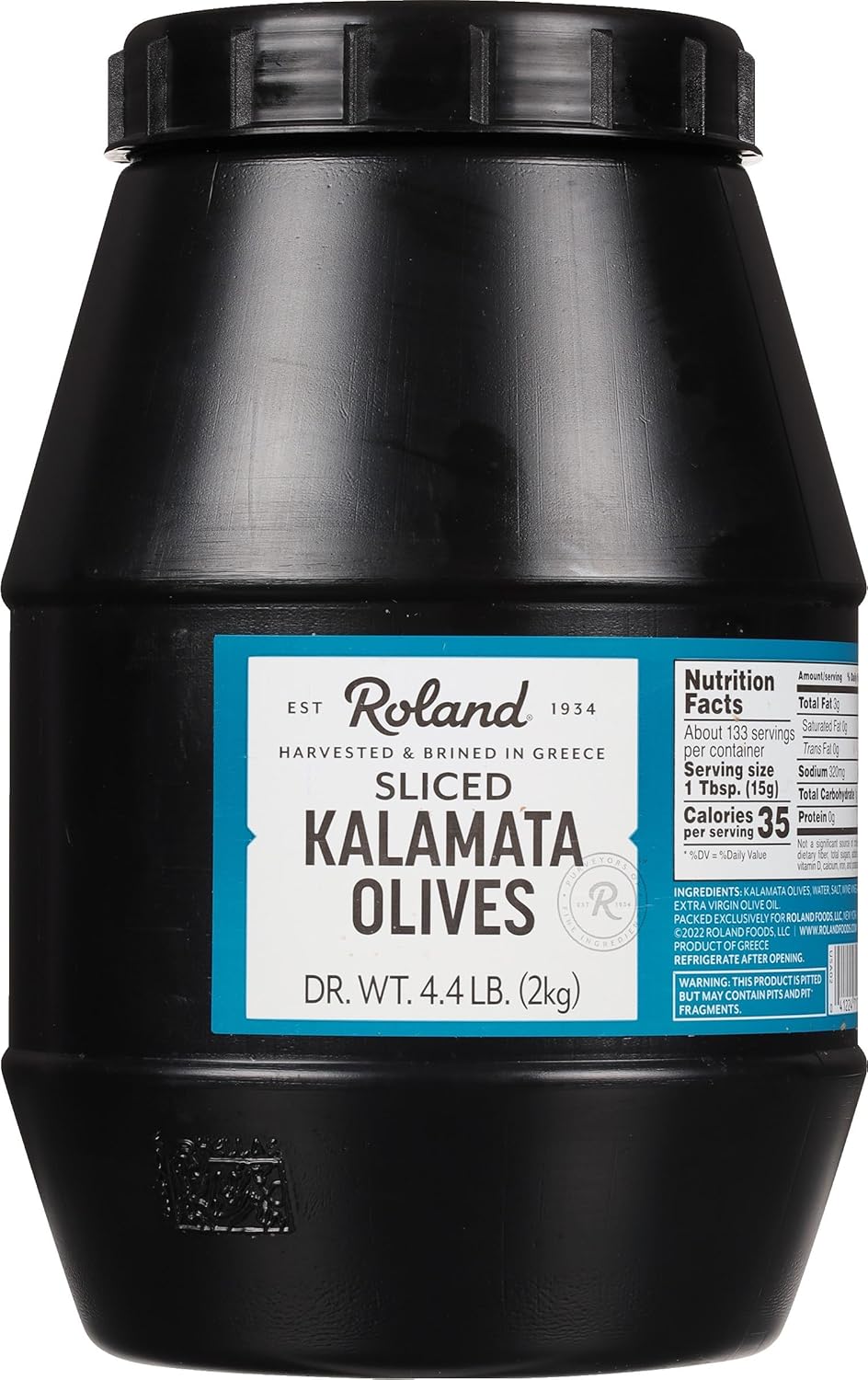 Roland Foods Sliced Kalamata Olives From Greece, Specialty Imported Food, 4.4-Pound Tub