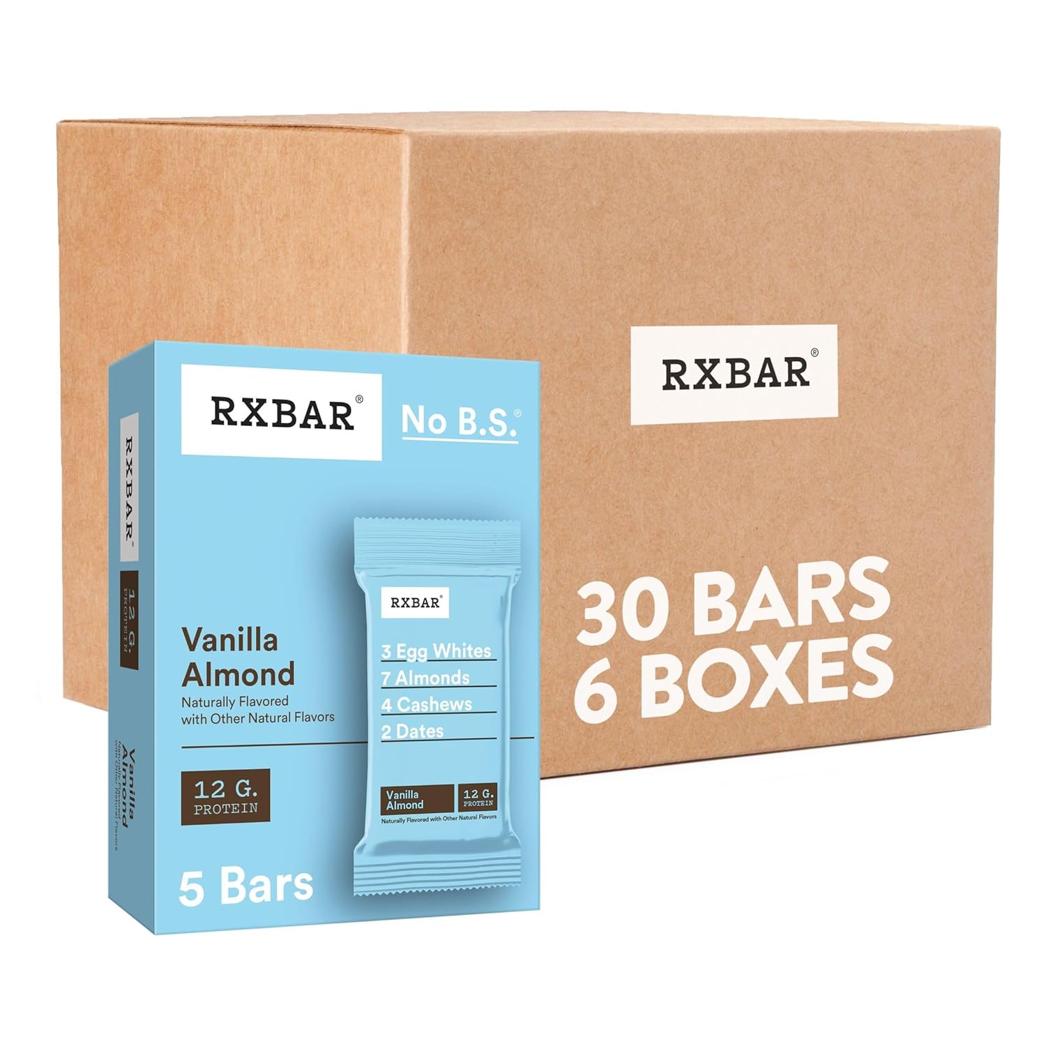 Rxbar Protein Bars, 12G Protein, Gluten Free Snacks, Vanilla Almond (6 Boxes, 30 Bars)