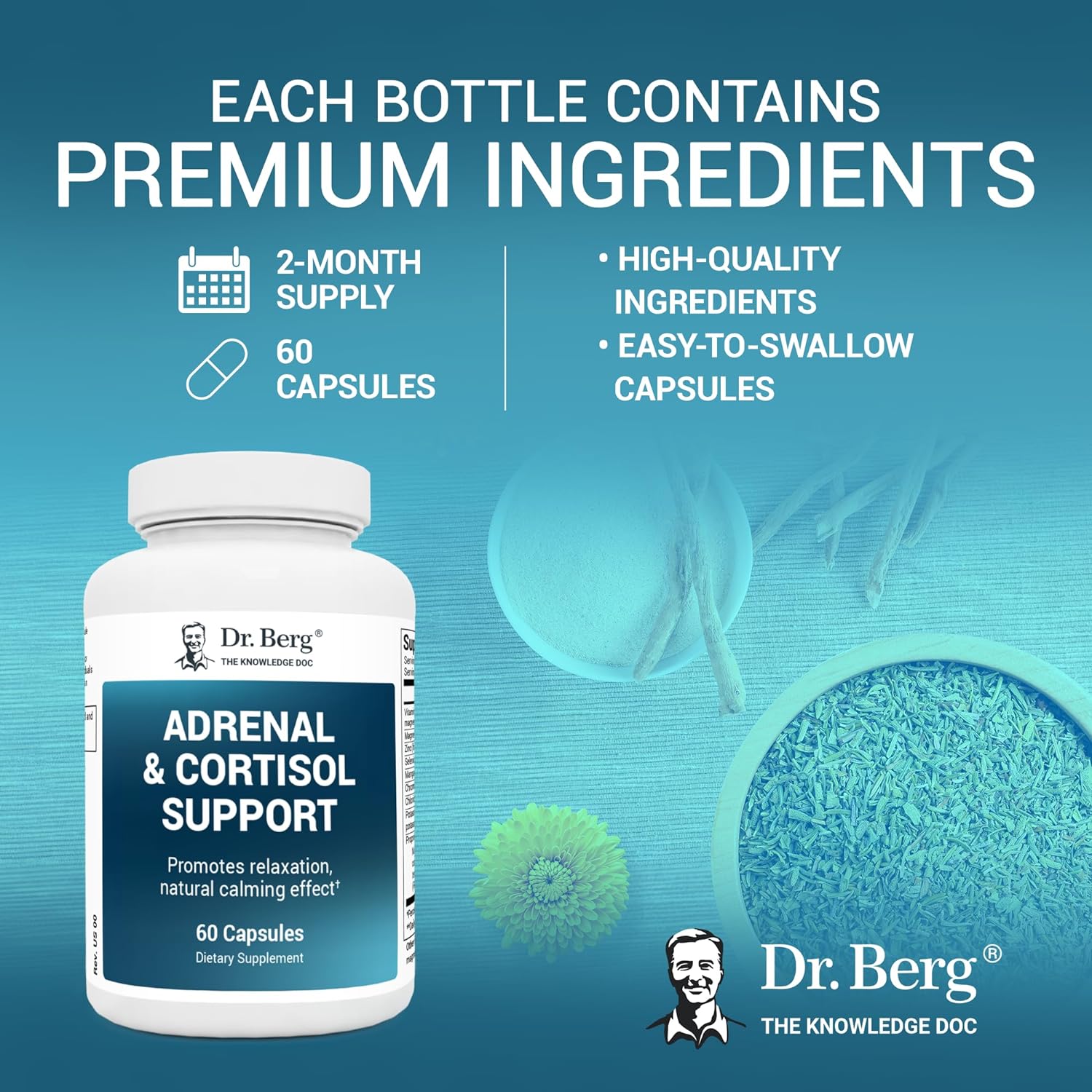 Dr. Berg Adrenal & Cortisol Supplement New Formula - Adrenal Supplement & Cortisol Manager for Mood, Focus and Stress Support - Adrenal Fatigue Supplements w/Ashwagandha Extracts - 60 Capsules 3 Pack : Health & Household