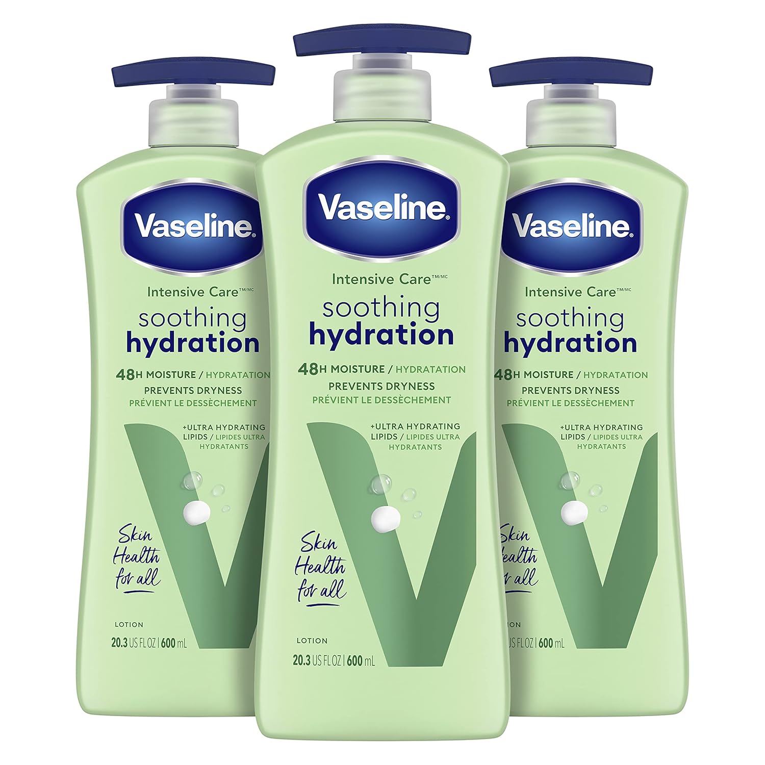 Vaseline Intensive Care Body Lotion For Dry Skin Soothing Hydration Lotion Made With Ultra-Hydrating Lipids + 1% Aloe Vera Extract To Refresh Dehydrated Skin 20.3 Oz, Pack Of 3