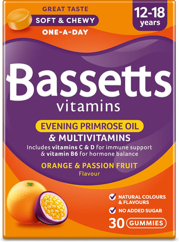 Bassetts Vitamins 12-18 Years Evening Primrose Oil Orange & Passion Fruit Flavour Multivitamins 30 Gummies (Pack Of 2)