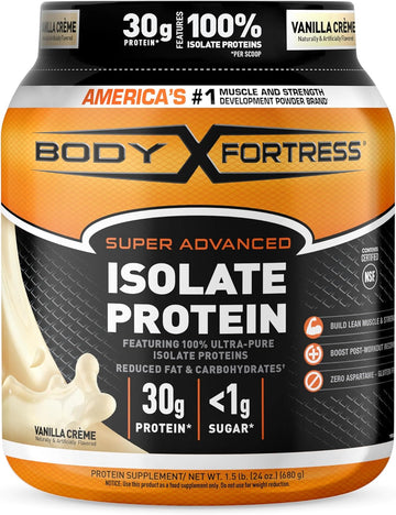 Body Fortress Super Advanced Isolate Protein Powder, Gluten Free, Vanilla Creme Flavored, 1.5 Lb