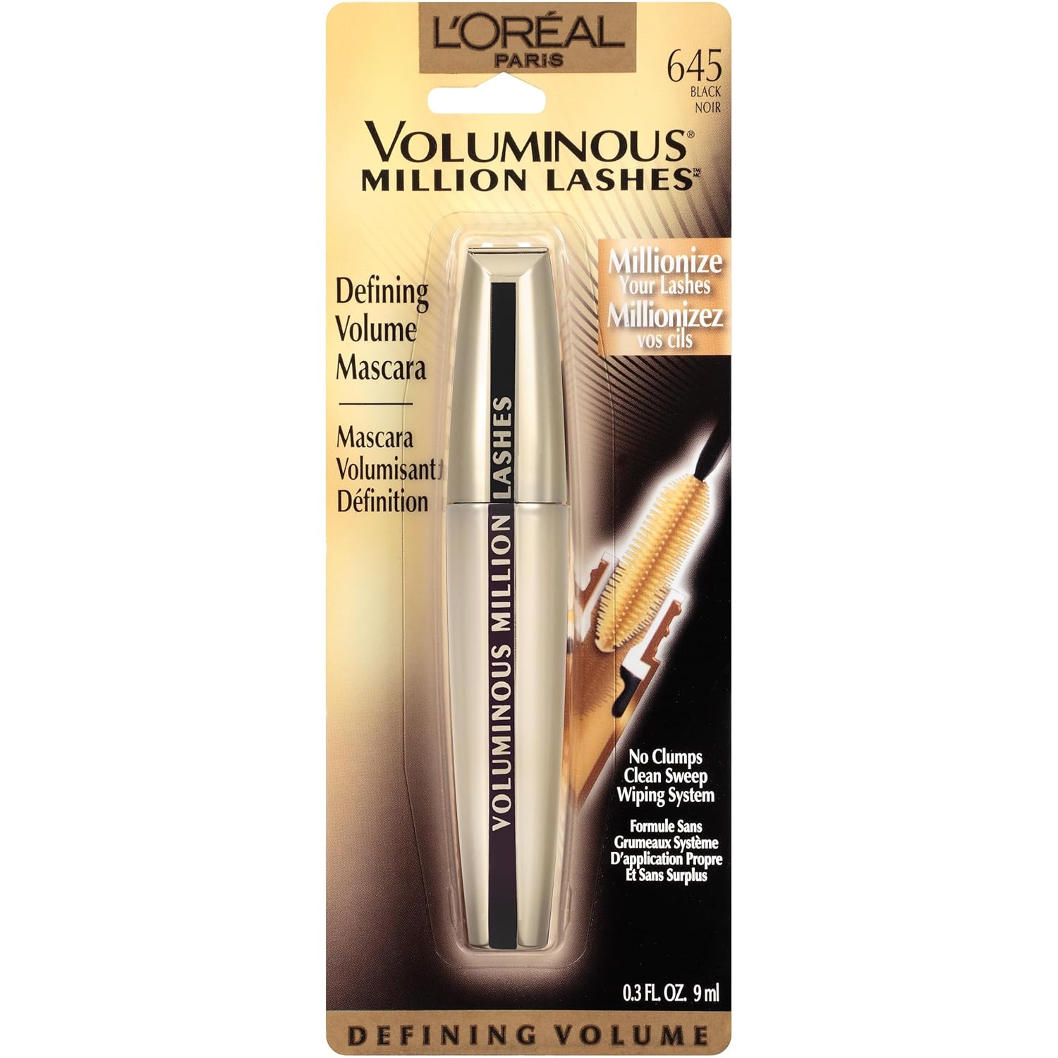 L’Oreal Paris Makeup Voluminous Million Lashes Mascara, Volumizing Collagen Infused Eye Makeup, Amplifying Mascara Brush, Washable, Black, 0.32 Fl Oz., 1 Count : L Oreal Volume Travel Collection : Beauty & Personal Care