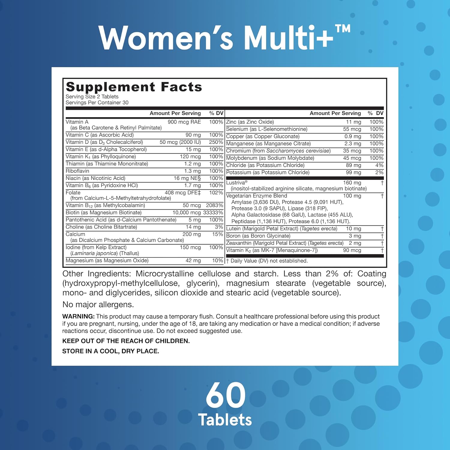 Jarrow Formulas Women'S Multi+ Lustriva Hair Growth For Women, Vitamin A, D, Zinc & Lutein, 60 Tablets, 30 Day Supply : Health & Household