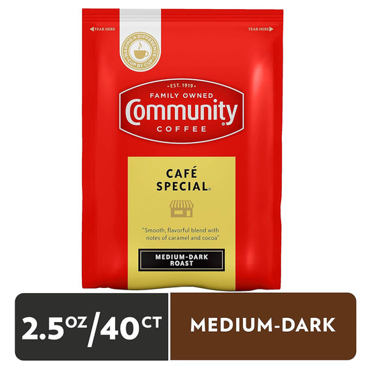Community Coffee Café Special Pre-Measured Coffee Packs, Medium Dark Roast, 2.5 Ounce Bag (Box of 40)