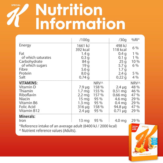 Special K Peach & Apricot Breakfast Cereal Box, 360G