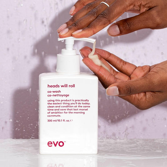 Evo Coily Hair Care Routine Bundle: Heads Will Roll Cleansing Conditioner, Baby Got Bounce Curl Treatment, Liquid Rollers Curl Balm, Total Recoil Curl Definer