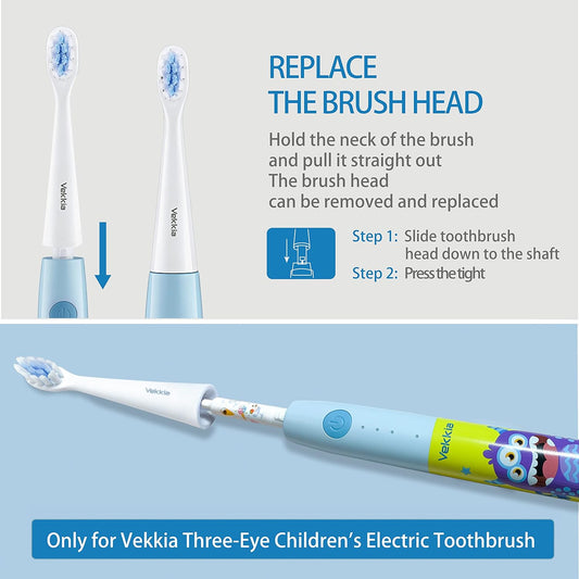 Vekkia Three Eyes Electric Toothbrush Replacement Heads - 7X More Plaque Removal, End-Rounded 3D Curved Soft Bristles, Comfortable & Efficient Clean Teeth, Perfect for Kid Small Mouth