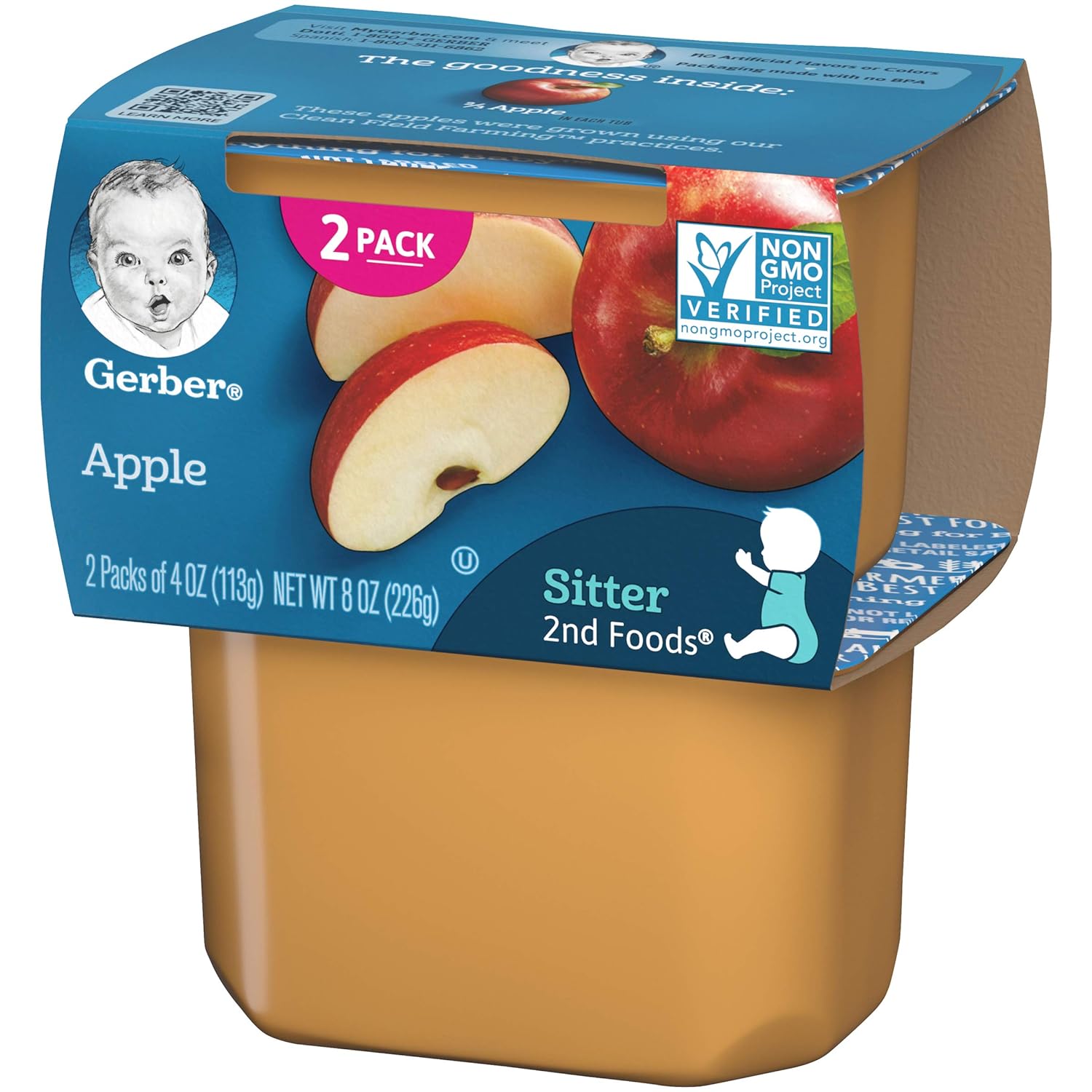 Gerber 2nd Food Baby Food Apple Puree, Natural & Non-GMO, 4 Ounce Tubs, 2-Pack (Pack of 8) : Baby