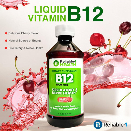 Liquid Vitamin B12 Daily Supplement 1000Mcg For Adult Men & Women - Natural Cherry Flavor