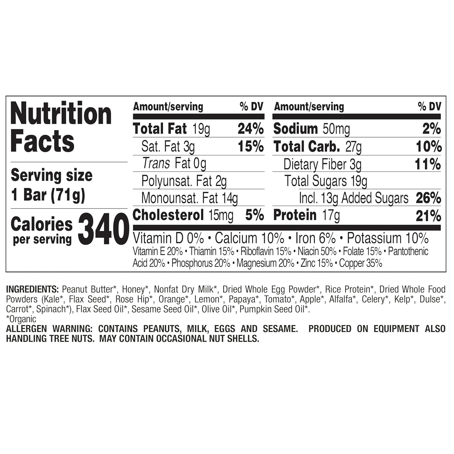 Perfect Bar, Peanut Butter Protein Bar, High Protein, Organic, Gluten Free, Soy Free, Non GMO, No Sugar Alcohols, 2.5 Ounce Bar, 10 Count : Health & Household