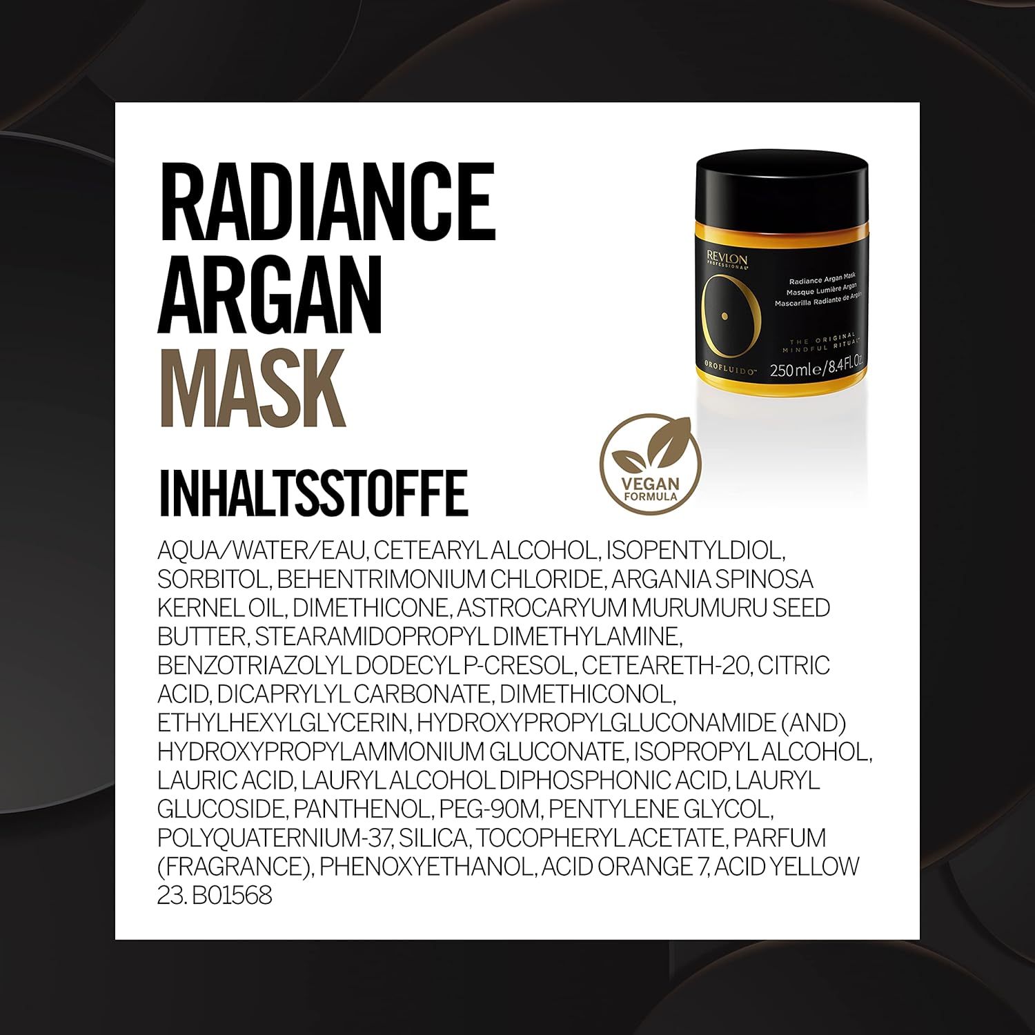 Revlon Professional OROFLUIDO RADIANCE ARGAN MASK, Strengthening Hair Mask With Argan Oil – 250 ml : Amazon.co.uk: Beauty