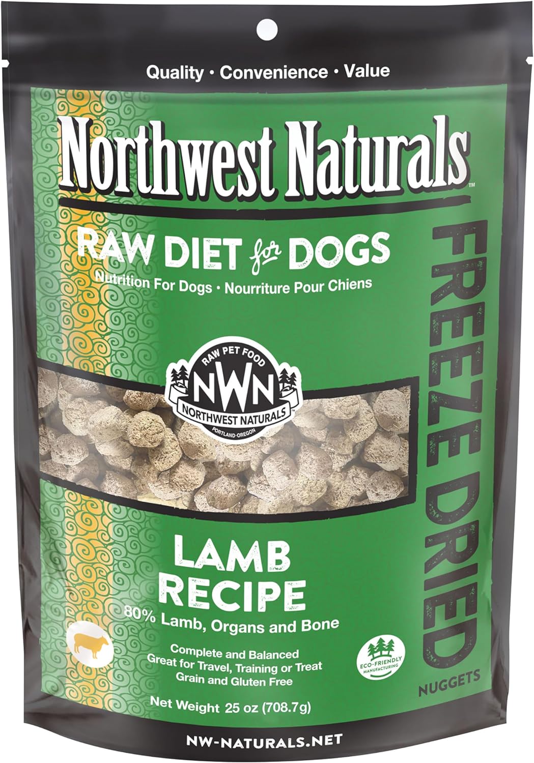 Northwest Naturals Freeze-Dried Lamb Dog Food - Bite-Sized Nuggets - Healthy, Limited Ingredients, Human Grade Pet Food, All Natural - 25 Oz (Packaging May Vary)