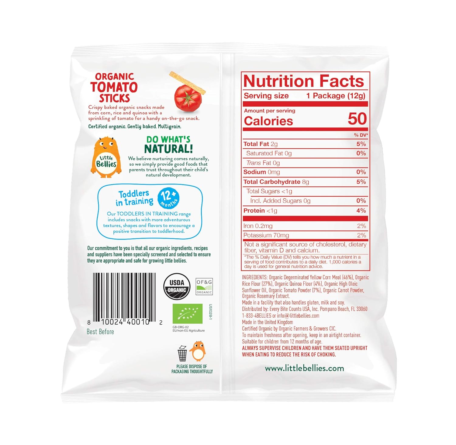 Little Bellies Organic Tomato Sticks, 0.42 Ounce Bag (Pack of 7) : Everything Else