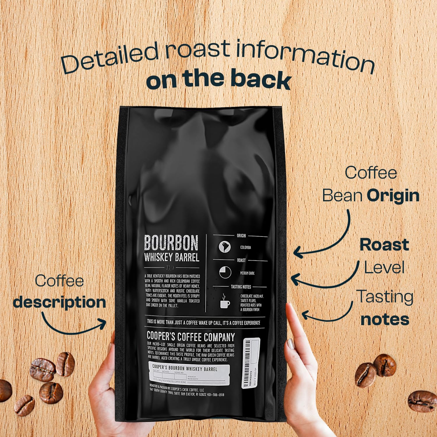 Bourbon Whiskey Barrel Aged Coffee - Whole Bean, Single Origin Grade 1 Colombian Aged In Kentucky Bourbon Whiskey Barrels - 5Lb Bags