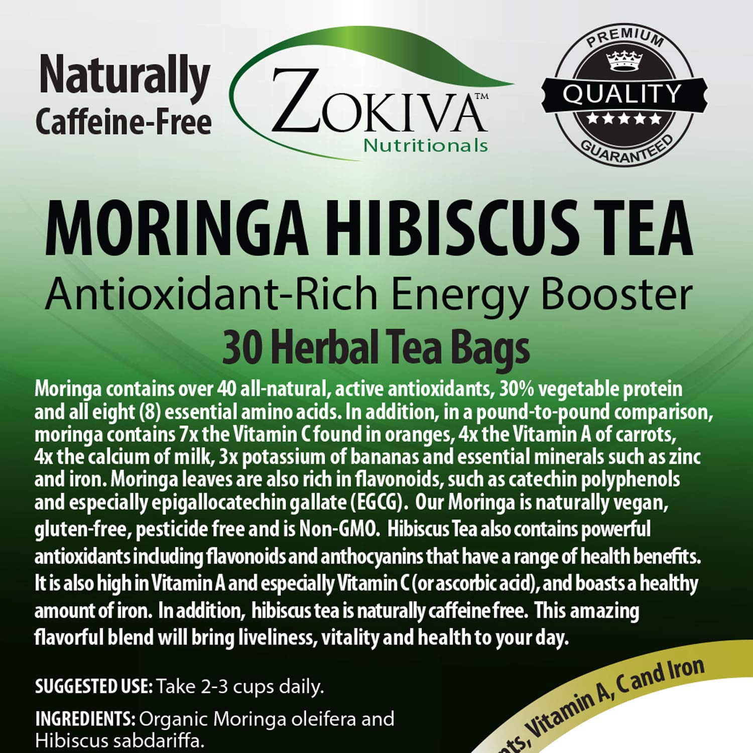 Moringa Hibiscus Tea 30 Bags Antioxidant-Rich Energy Booster : Grocery & Gourmet Food
