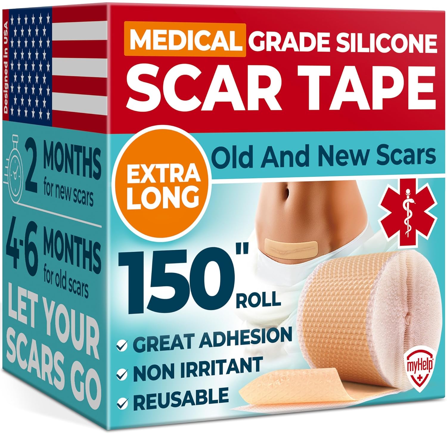 Medical Grade Silicone Scar Tape - 1.6”X150” - Visible Difference On Keloid & ?-Section - Reusable Silicone Scar Sheets - Easy To Use