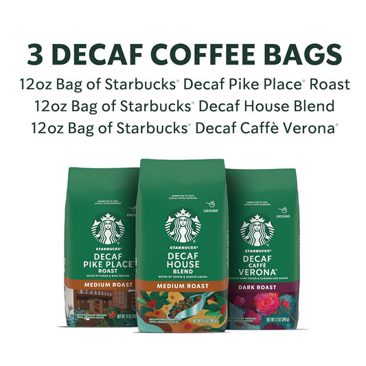 Starbucks Medium & Dark Roast Decaf Ground Coffee—Variety Pack—3 bags (12 oz each)