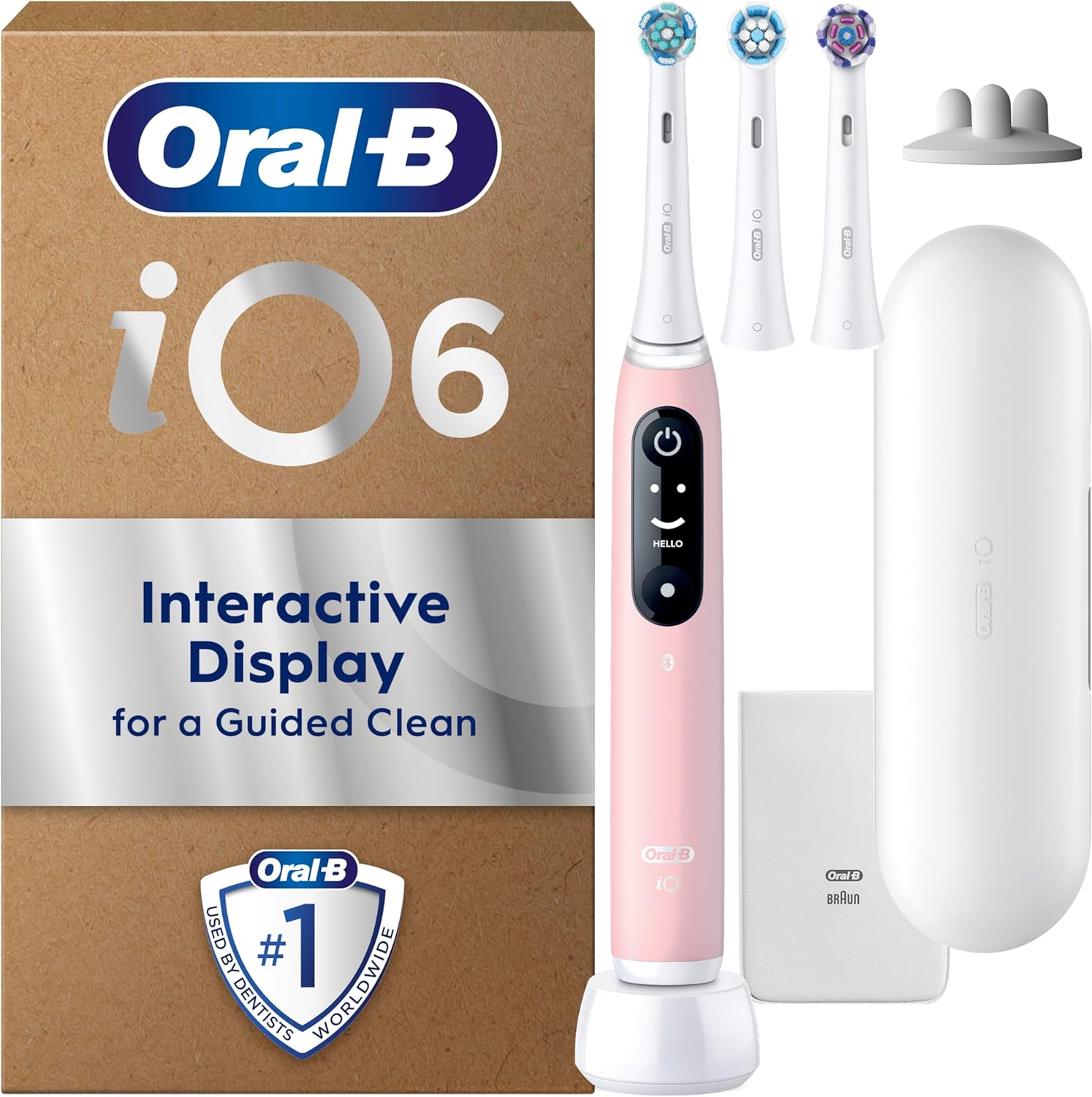 Oral-B Io6 Electric Toothbrush For Adults, 3 Toothbrush Heads, Travel Case & Toothbrush Head Holder, 5 Modes With Teeth Whitening, 2 Pin Uk Plug, Pink