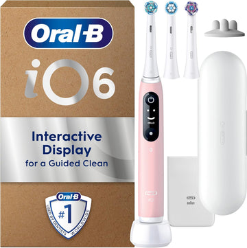 Oral-B Io6 Electric Toothbrush For Adults, 3 Toothbrush Heads, Travel Case & Toothbrush Head Holder, 5 Modes With Teeth Whitening, 2 Pin Uk Plug, Pink